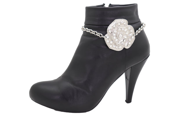 Brand New Women Silver Metal Boot Chain Bracelet Western Shoe Rose Flower Charm Jewelry
