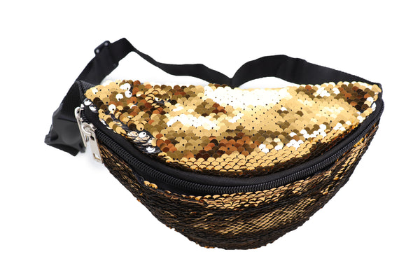 Brand New Women Gold Sequins Fashion Fanny Pack Belt Bum Bag Cross Body Adjustable S M L