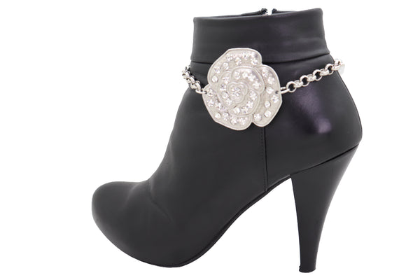 Brand New Women Silver Metal Boot Chain Bracelet Western Shoe Rose Flower Charm Jewelry