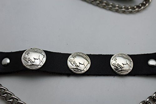 New Men Women Boot Silver Chain Pair Buffalo Charms Leather Biker Straps Western Style