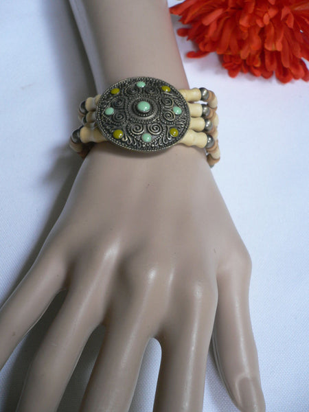 Beige Brown Wood Cream / Brown Bracelet Gold Dots Beads Native Style Fashion New Women Jewelry Accessories - alwaystyle4you - 13