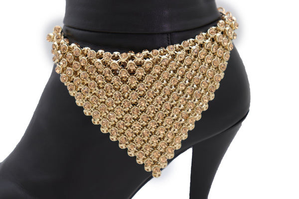 Brand New Women Shiny Gold Metal Boot Chain Band Bracelet Shoe Bling Bandanna Charm Anklet