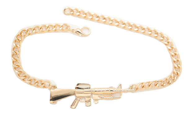 Brand New Women Gold Metal Boot Chain Bracelet Shoe Jewelry Weapon M16 Gun Rifle Charm