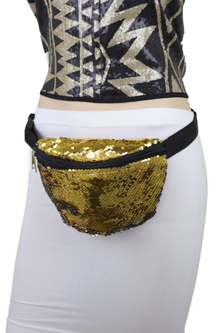 Brand New Women Gold Sequins Fashion Fanny Pack Belt Bum Bag Cross Body Adjustable S M L