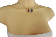 Cool Women Silver Metal Chain Fashion Necklace USA United States Jewelry Pendant
