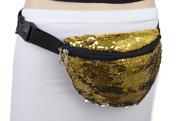 Brand New Women Gold Sequins Fashion Fanny Pack Belt Bum Bag Cross Body Adjustable S M L