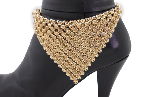 Brand New Women Shiny Gold Metal Boot Chain Band Bracelet Shoe Bling Bandanna Charm Anklet
