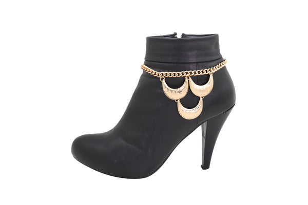 Women Gold Metal Chain Western Boot Bracelet Shoe Anklet Bling Chic Moon Charm