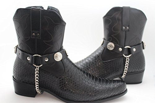 New Men Women Boot Silver Chain Pair Buffalo Charms Leather Biker Straps Western Style