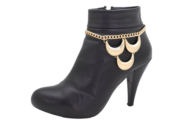 Women Gold Metal Chain Western Boot Bracelet Shoe Anklet Bling Chic Moon Charm