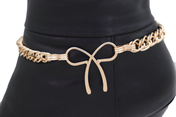 Brand New Women Gold Metal Boot Chain Bracelet Western Shoe Bot Tie Ribbon Charm Jewelry