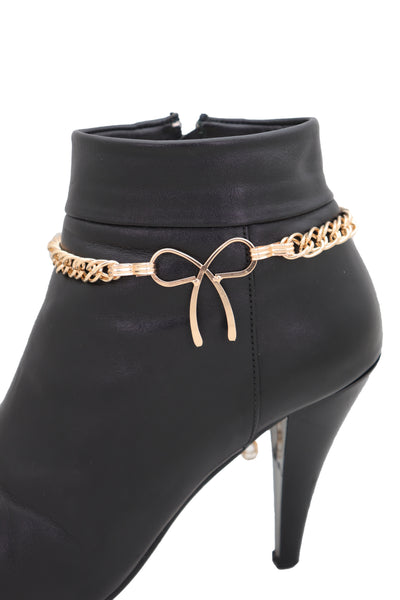 Brand New Women Gold Metal Boot Chain Bracelet Western Shoe Bot Tie Ribbon Charm Jewelry