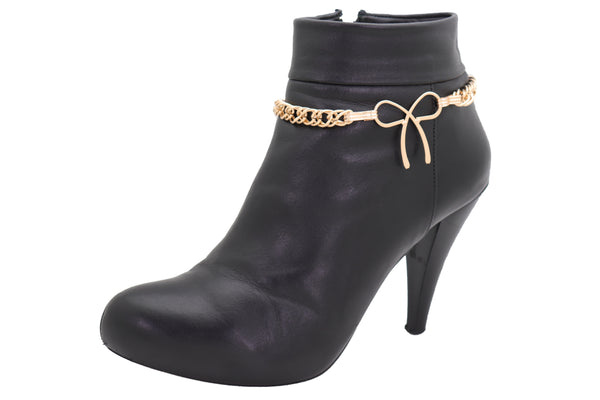 Brand New Women Gold Metal Boot Chain Bracelet Western Shoe Bot Tie Ribbon Charm Jewelry