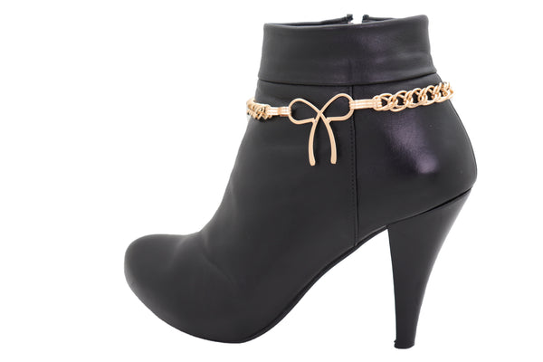 Brand New Women Gold Metal Boot Chain Bracelet Western Shoe Bot Tie Ribbon Charm Jewelry