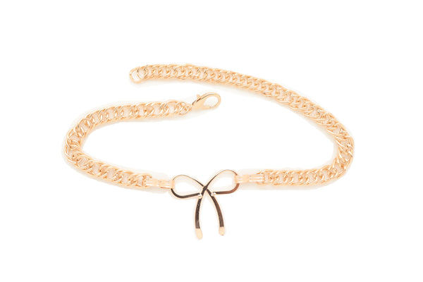 Brand New Women Gold Metal Boot Chain Bracelet Western Shoe Bot Tie Ribbon Charm Jewelry