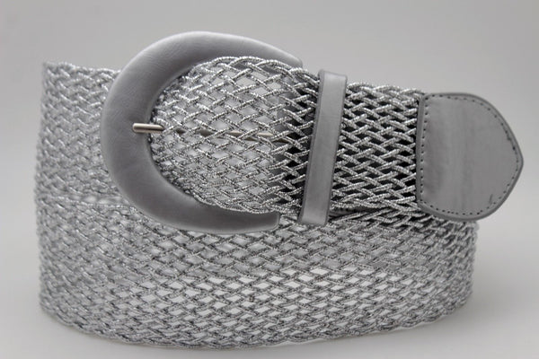 New Women Metallic Silver Mesh Fabric Braided Look Casual Fashion Belt Size S M