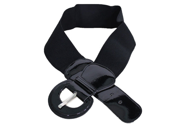 Black Wide Hip High Waist Stretch Buckle Belt New Women Fashion Accessories Size S M