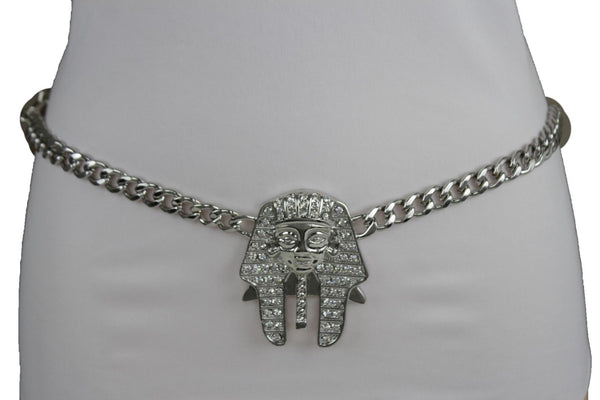 Women Glamorous High Waist Silver Metal Chain Belt Pharao Egyptian Antique XS S M