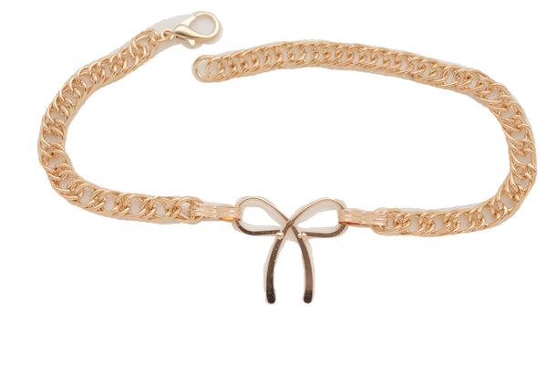 Brand New Women Gold Metal Boot Chain Bracelet Western Shoe Bot Tie Ribbon Charm Jewelry