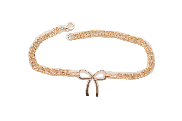Brand New Women Gold Metal Boot Chain Bracelet Western Shoe Bot Tie Ribbon Charm Jewelry