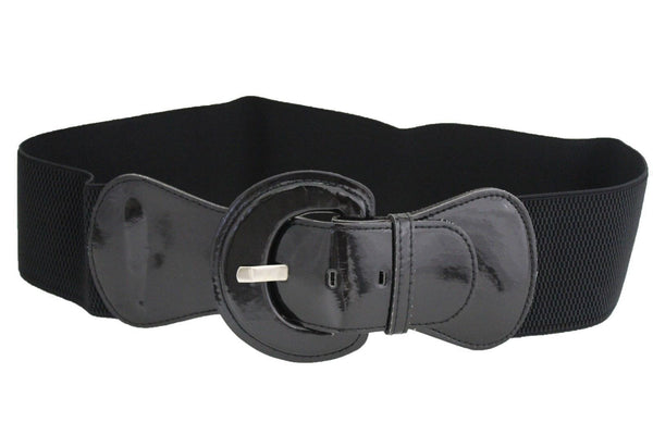 Black Wide Hip High Waist Stretch Buckle Belt New Women Fashion Accessories Size S M