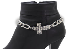 Silver Metal Chain Boot Western Bracelet Shoe Cross Charm Live Laugh Love
