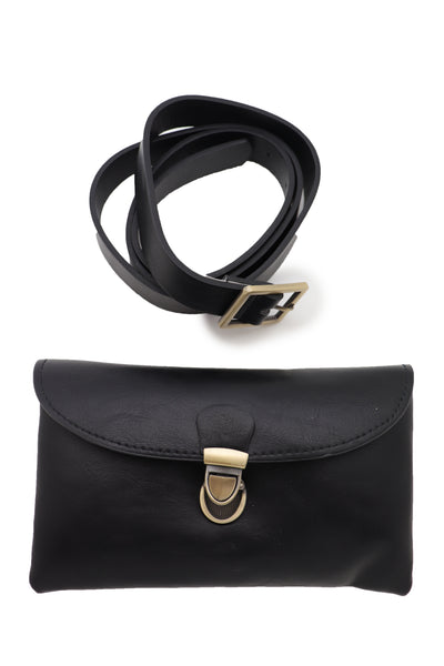 Brand New Women Black Faux Leather Skinny Waistband Hip Waist Belt + Wallet Bag Size S M