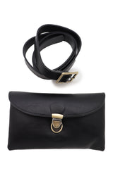 Black Faux Leather Skinny Waistband Hip Waist Belt + Wallet Bag Size S M