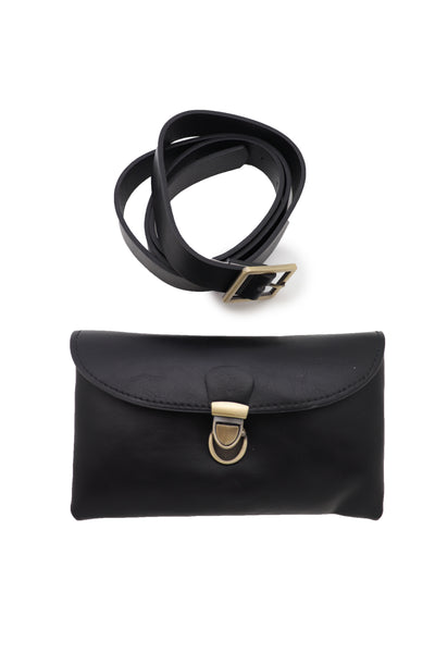 Brand New Women Black Faux Leather Skinny Waistband Hip Waist Belt + Wallet Bag Size S M
