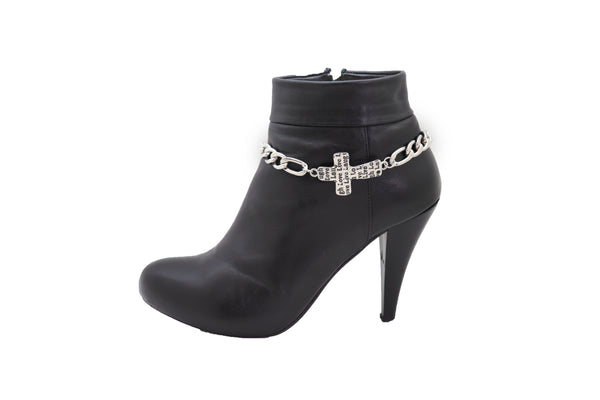 Brand New Women Silver Metal Chain Boot Western Bracelet Shoe Cross Charm Live Love Laugh Adjustable Size