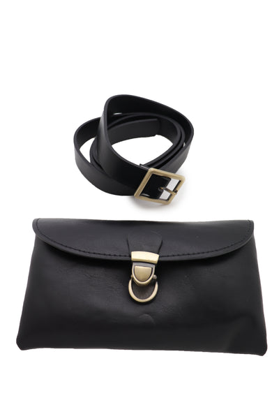 Brand New Women Black Faux Leather Skinny Waistband Hip Waist Belt + Wallet Bag Size S M