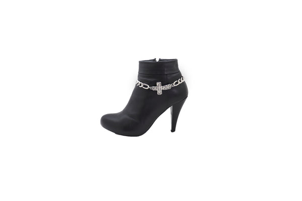 Brand New Women Silver Metal Chain Boot Western Bracelet Shoe Cross Charm Live Love Laugh Adjustable Size