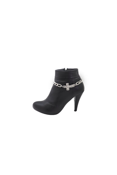 Brand New Women Silver Metal Chain Boot Western Bracelet Shoe Cross Charm Live Love Laugh Adjustable Size