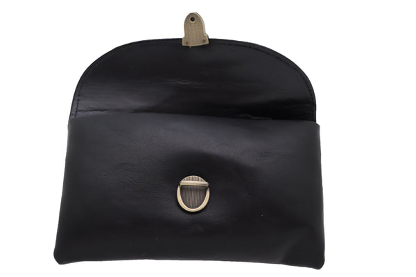 Brand New Women Black Faux Leather Skinny Waistband Hip Waist Belt + Wallet Bag Size S M