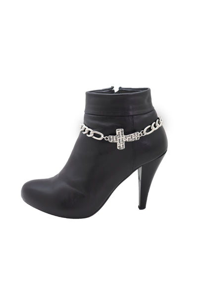 Brand New Women Silver Metal Chain Boot Western Bracelet Shoe Cross Charm Live Love Laugh Adjustable Size
