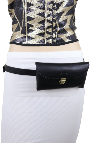 Brand New Women Black Faux Leather Skinny Waistband Hip Waist Belt + Wallet Bag Size S M