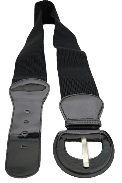 Black Wide Hip High Waist Stretch Buckle Belt New Women Fashion Accessories Size S M