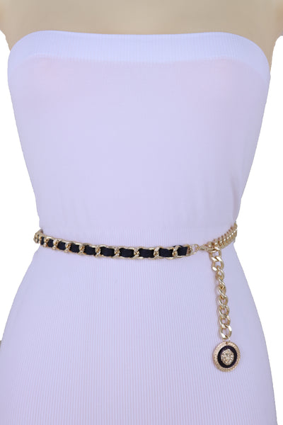 Hot Women Trendy Gold Metal Chain Black Lion Charm Pendant Belt Plus Size Fits XL XXL