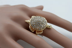 Gold Metal Water Turtle Elastic Band Silver Beads Ring Fun Jewelry Accessories