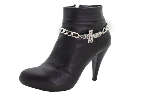 Brand New Women Silver Metal Chain Boot Western Bracelet Shoe Cross Charm Live Love Laugh Adjustable Size