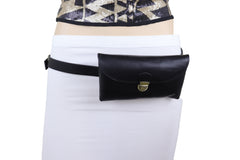 Black Faux Leather Skinny Waistband Hip Waist Belt + Wallet Bag Size S M