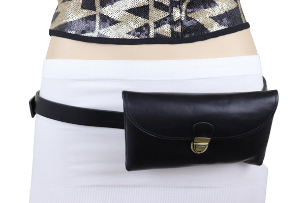 Brand New Women Black Faux Leather Skinny Waistband Hip Waist Belt + Wallet Bag Size S M