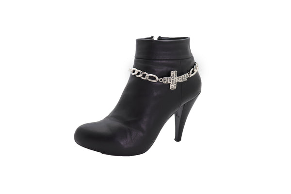 Brand New Women Silver Metal Chain Boot Western Bracelet Shoe Cross Charm Live Love Laugh Adjustable Size