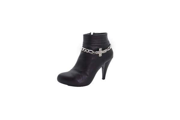 Brand New Women Silver Metal Chain Boot Western Bracelet Shoe Cross Charm Live Love Laugh Adjustable Size