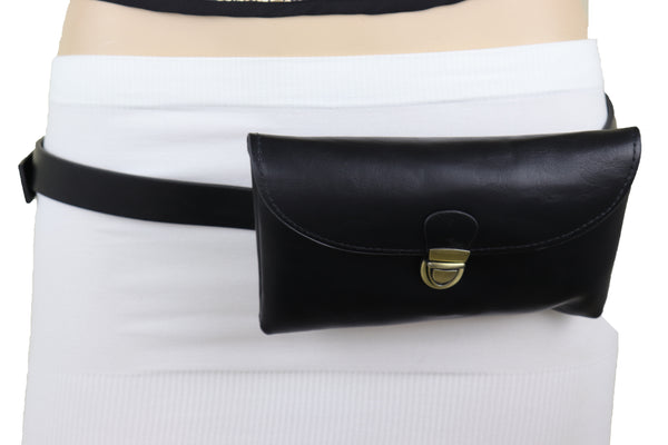 Brand New Women Black Faux Leather Skinny Waistband Hip Waist Belt + Wallet Bag Size S M