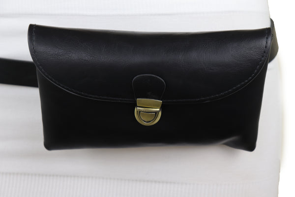 Brand New Women Black Faux Leather Skinny Waistband Hip Waist Belt + Wallet Bag Size S M