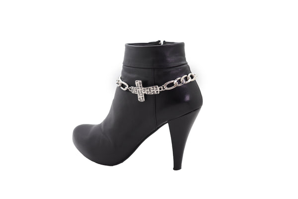 Brand New Women Silver Metal Chain Boot Western Bracelet Shoe Cross Charm Live Love Laugh Adjustable Size