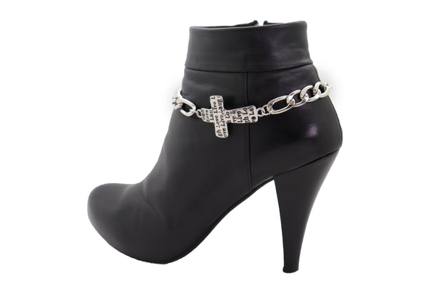 Brand New Women Silver Metal Chain Boot Western Bracelet Shoe Cross Charm Live Love Laugh Adjustable Size