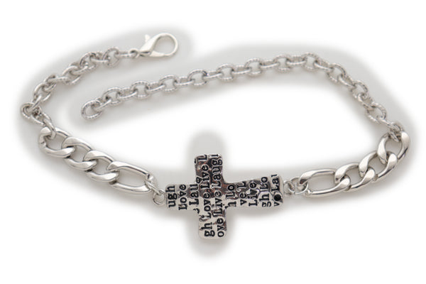 Brand New Women Silver Metal Chain Boot Western Bracelet Shoe Cross Charm Live Love Laugh Adjustable Size