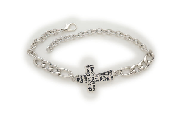 Brand New Women Silver Metal Chain Boot Western Bracelet Shoe Cross Charm Live Love Laugh Adjustable Size